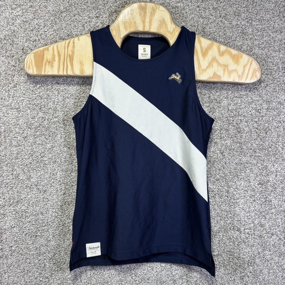 Tracksmith Tank Top Womens Small Blue Diagonal Stripe Running Jersey Shirt